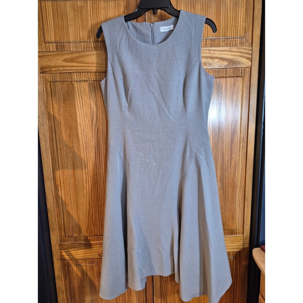 Calvin‎ Klein Sheath Dress Gray Sleeveless Zipper Professional Women's Size M/L